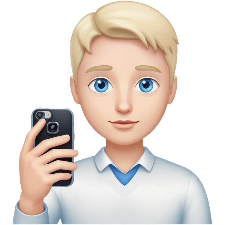casual selfie with phone blue eyes emoji