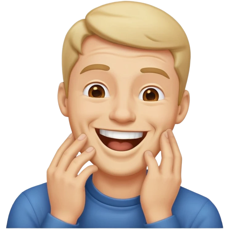 Guy with hands around throat and making a laughing face emoji