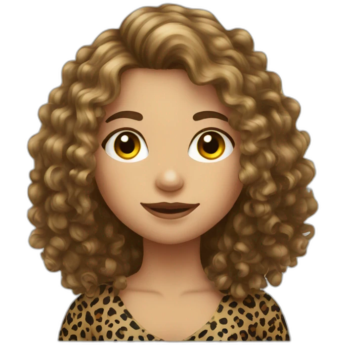 European curly long hair girl in leopard emoji