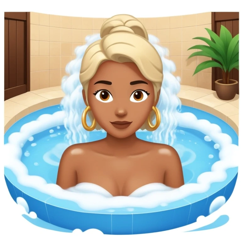 Celebrity in bubbling jacuzzi with water jets, wide angle view emoji