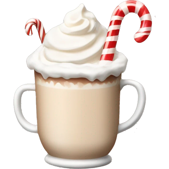 beige hot chocolate with marshmallows and whipped cream and candy cane emoji