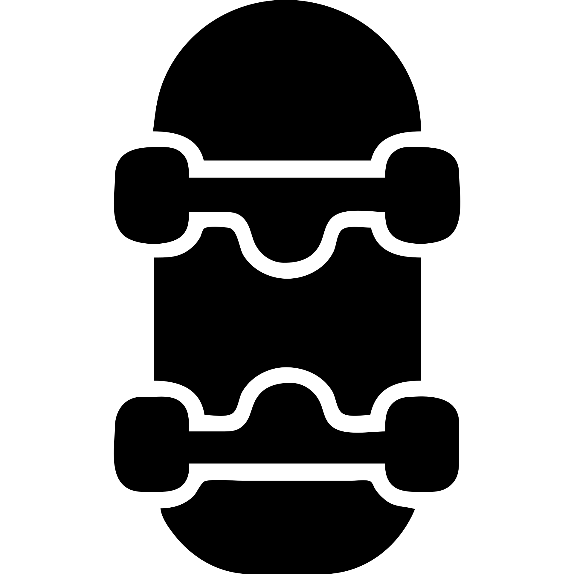 A skateboard in a black filled icon style, with a truck. emoji