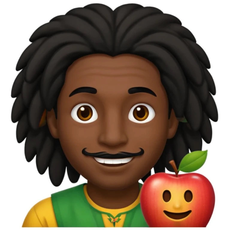a man with black skin, black hair, black eyes, black eyebrows, black nose, brown lips, and rasta hair, apple emoji style, no text, smiling emoji