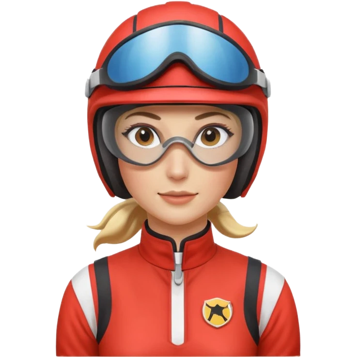 female horse race jockey portrait, head and shoulders only, racing helmet and goggles, sporty uniform collar, confident expression, 3D cartoon, mobile game icon style, clean background, no text, no watermark
 emoji