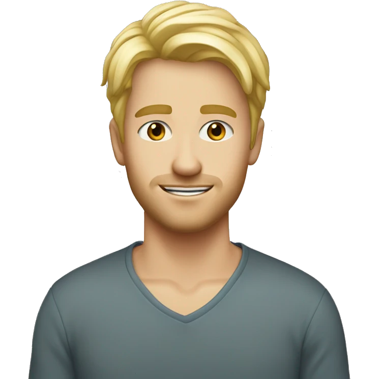 homme blond de 29 ans, cheveux court blond, yeux bleus emoji