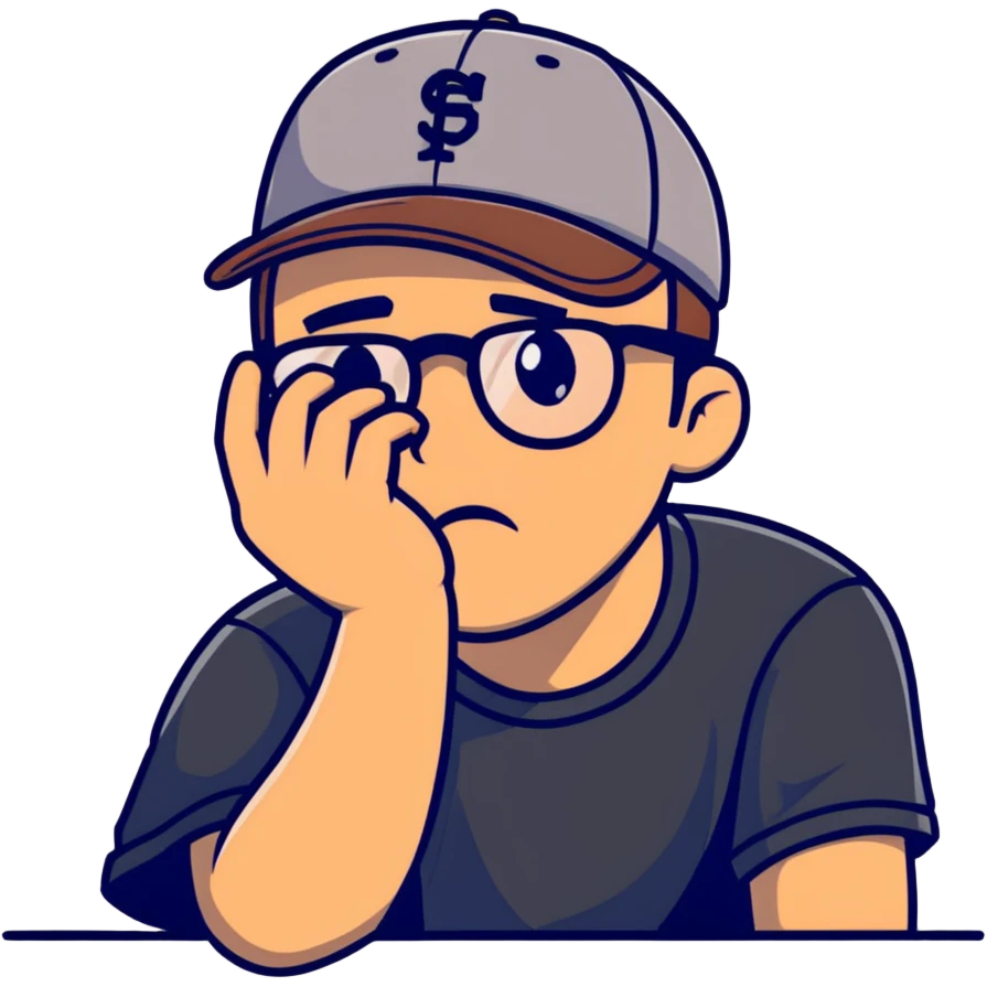 A man with a grey baseball cap, brown eyes,  and glasses, facepalm emoji