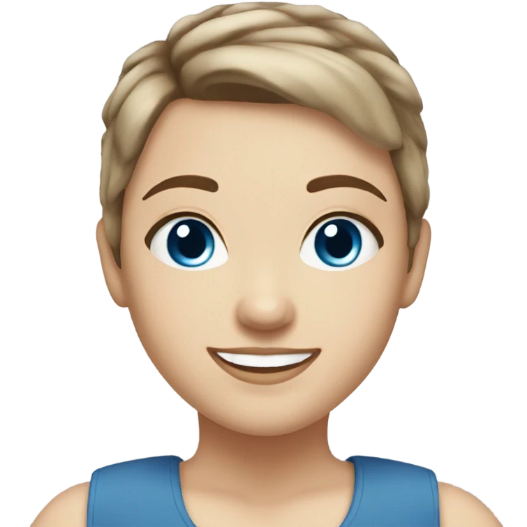 White girl brown short hair blue eyes smiling emoji