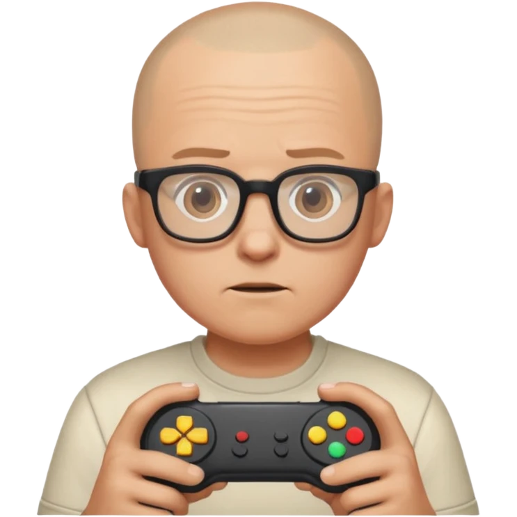 Homme qui joue à la console avec des lunettes et crâne raser emoji