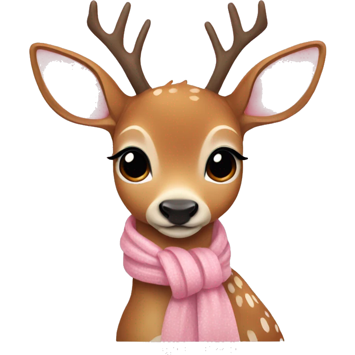 cute deer with a baby pink scarf and bow emoji