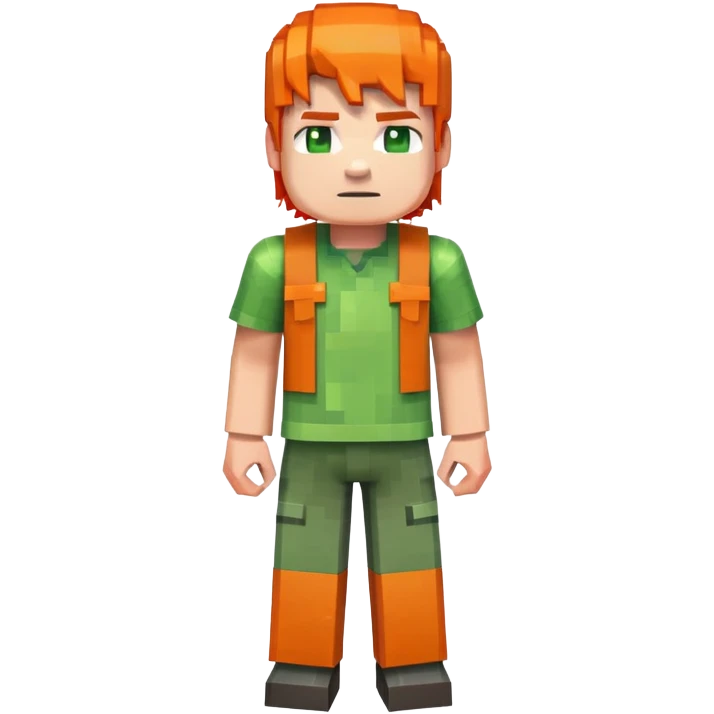 Minecraft Alex character full body with orange hair and green outfit, pixelated blocky style emoji