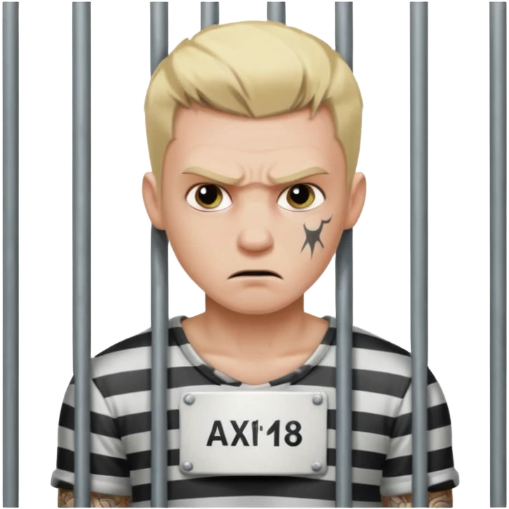 angry tattooed blonde male prisoner with prison cell bg emoji