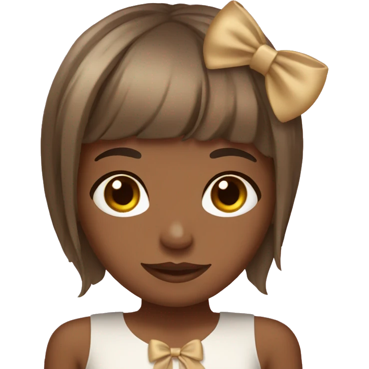 brown girl with brown and blonde highlights with bangs with a bow on head emoji
