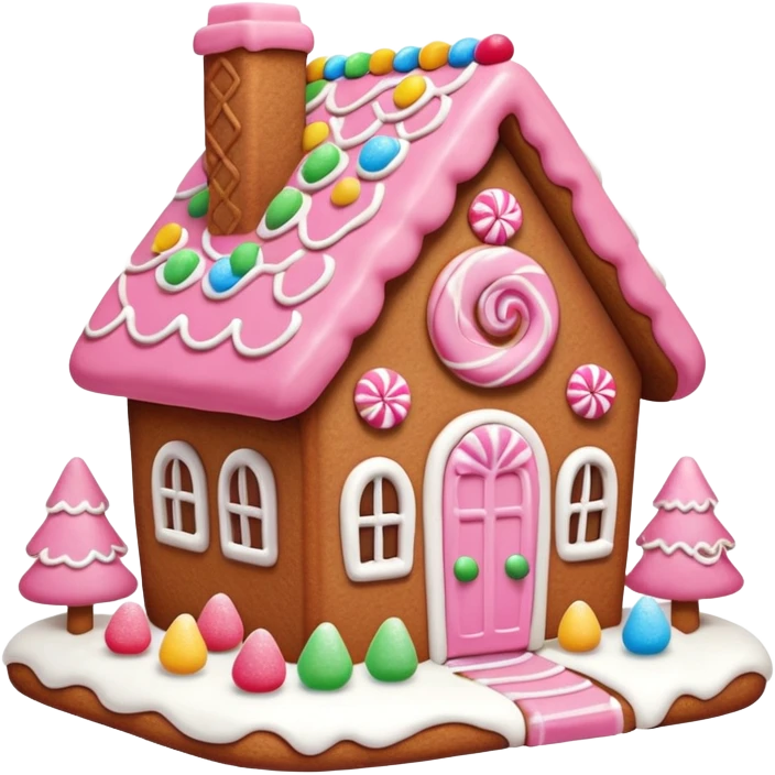 Cute pink gingerbread house emoji