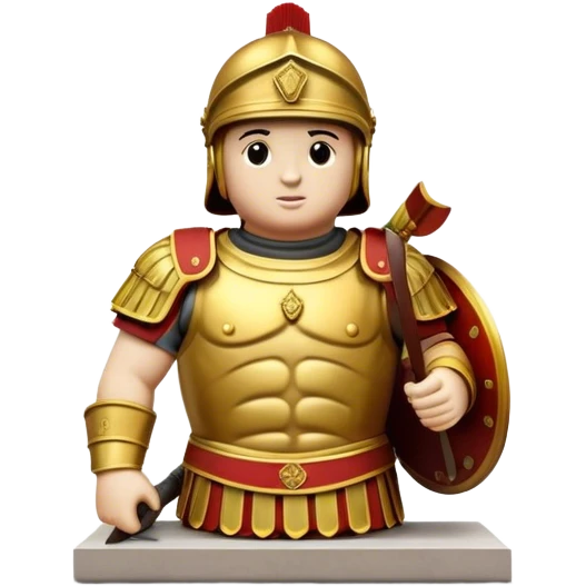 Cinematic Realistic Roman Soldier Statue at Botero Square Landmark Emoji, depicted as a striking, larger-than-life sculpture rendered with rich detail and dynamic, urban lighting. emoji