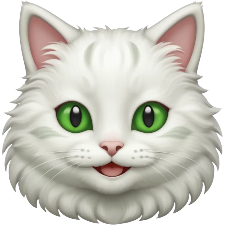 Realizar emoticonon de gato blanco con gris solo carita sonriendo muy feliz ojos grandes de color verde emoji