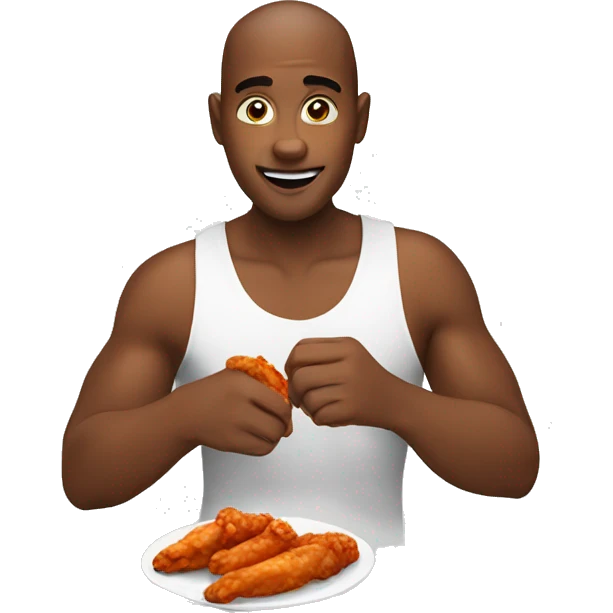A coloured male, eating chicken wing.  emoji