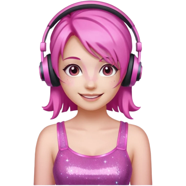 glitter pink gamer girl happy pink hair emoji