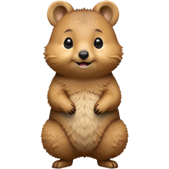 cinematic-quokka-realistic-full-body-standing-emoji,-small-round-frame-balanced-on-tiny-strong-hind-legs,-fluffy-brown-fur-radiating-a-warm-softness,-big-round-eyes-filled-with-joy-and-innocence,-tiny-clawed-paws-held-close-to-chest,-cheerful-smile-exuding-endearing-happiness,-simplified-yet-realistic-focused-features,-highly-detailed,-glowing-with-a-sunny-warmth emoji