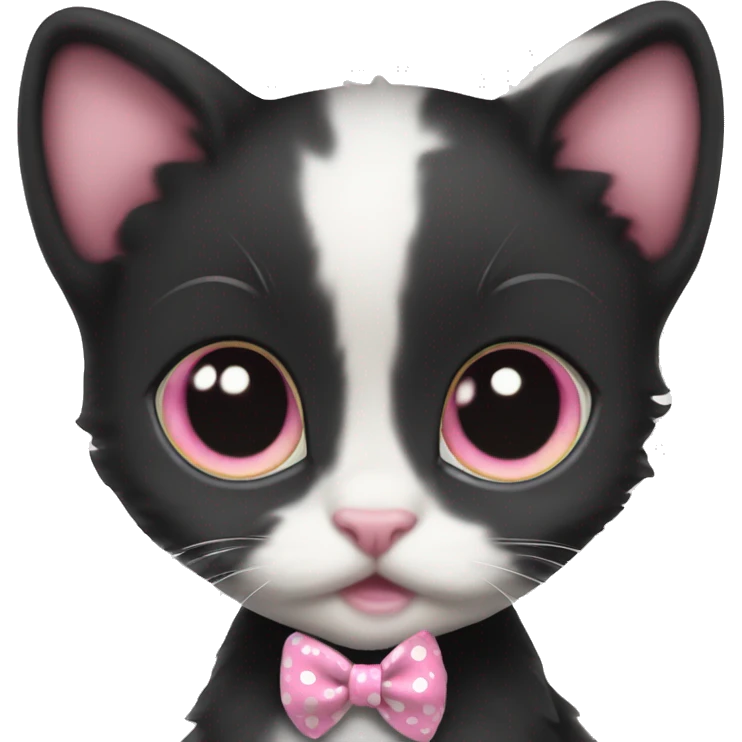 Baby Full body Tuxedo kitten with a pink polka dot ribbon Hazel eyes emoji