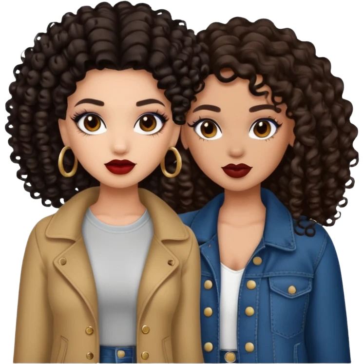 Boujy baddie best friends, trendy heavy makeup both dark hair one light skinned and one light brown and add curls  emoji