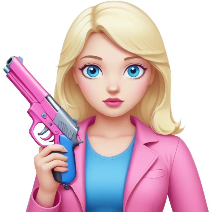 curvy pale Blonde girl with blue eyes holding a pink gun emoji