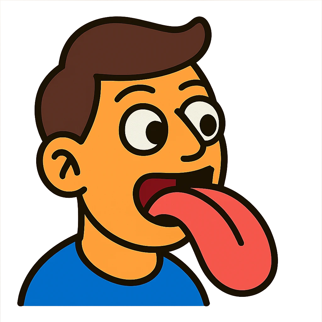 face sticking out tongue as if licking something, vibrant cartoon style emoji