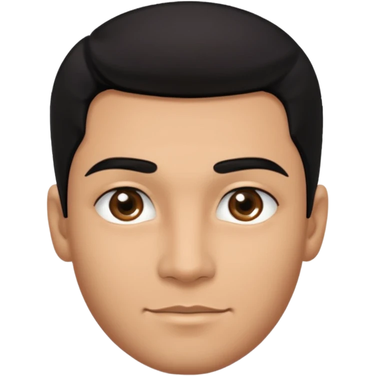 Emoji masculino em estilo 3D / cartoon realista, com pele morena clara, cabelos pretos bem penteados com gel, fios alinhados e com brilho, olhos pretos expressivos, sobrancelhas bem definidas, rosto jovem, expressão simpática e confiante, traços suaves e harmoniosos, sem barba emoji