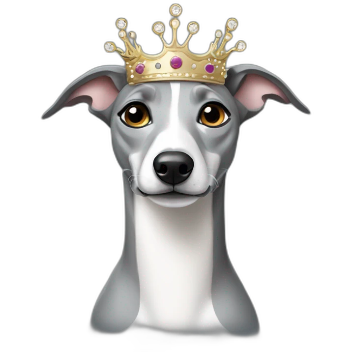 grey and white whippet with a princess crown emoji emoji