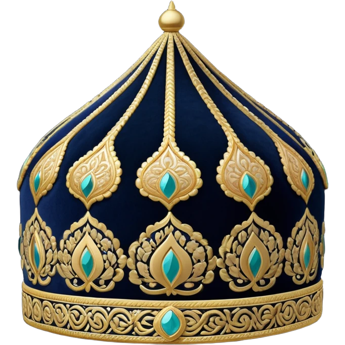 Bukhara style doppa hat with small detailed gold embroidery on dark background emoji