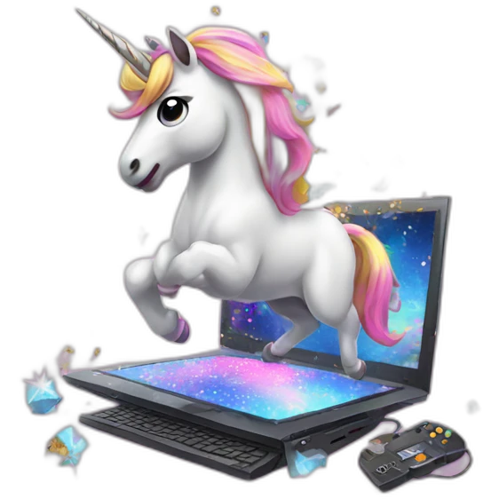 Unicorn playing videogames glitter explosion emoji