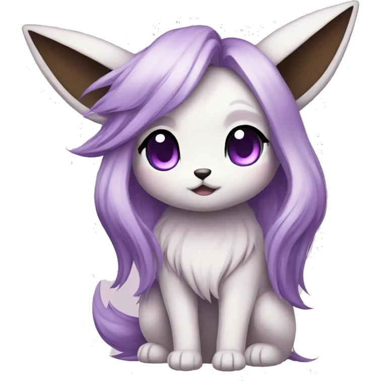 Kawaii Pale Eevee with dark brown long emo hair covering her violet eyes Full Body emoji