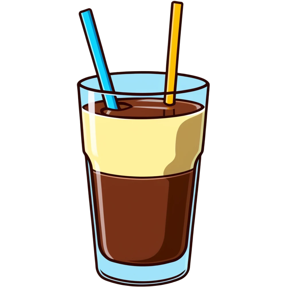 Glass of milk with Nesquik chocolate powder being mixed in emoji