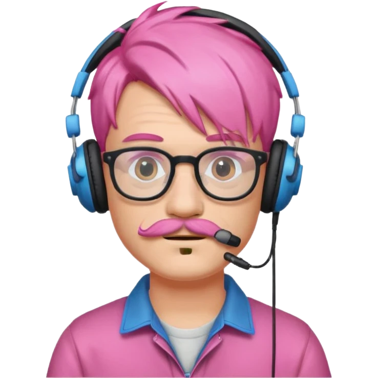 headphone and spectacles, mustached pink hair man, music emoji