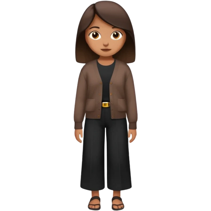 a girl wearing dark brown cardigan and black cullote pants emoji