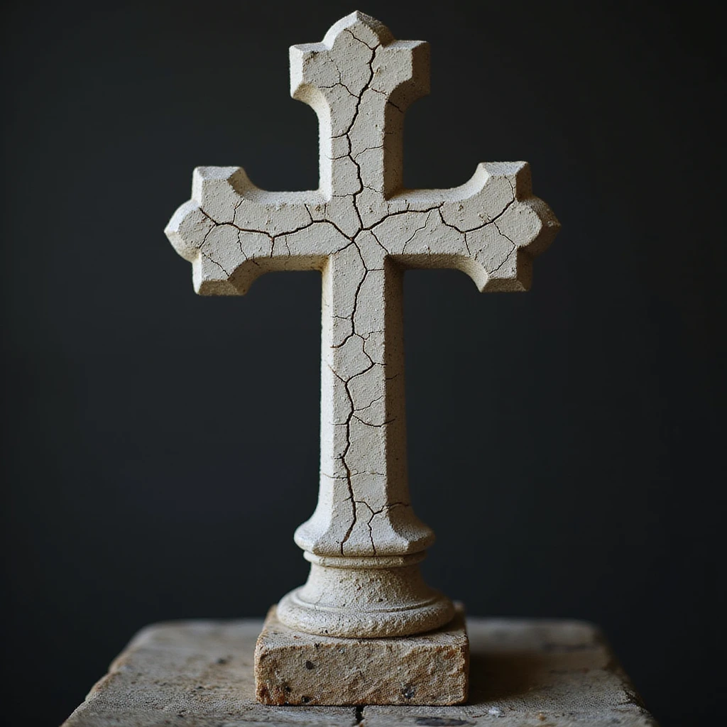 realistic gothic cross, with a cracked stone texture, photorealistic style emoji