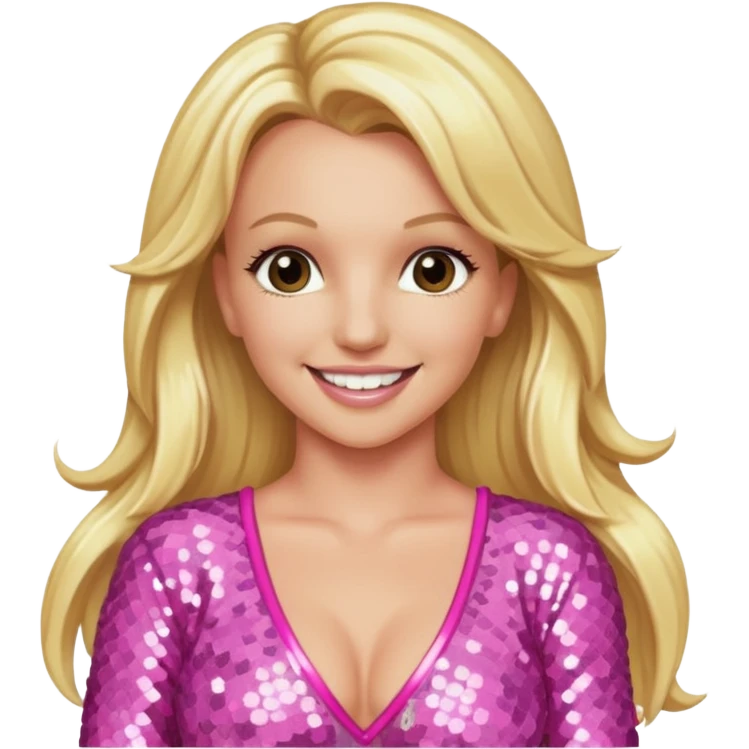 Britney Spears with long blonde hair, pink sequin outfit emoji