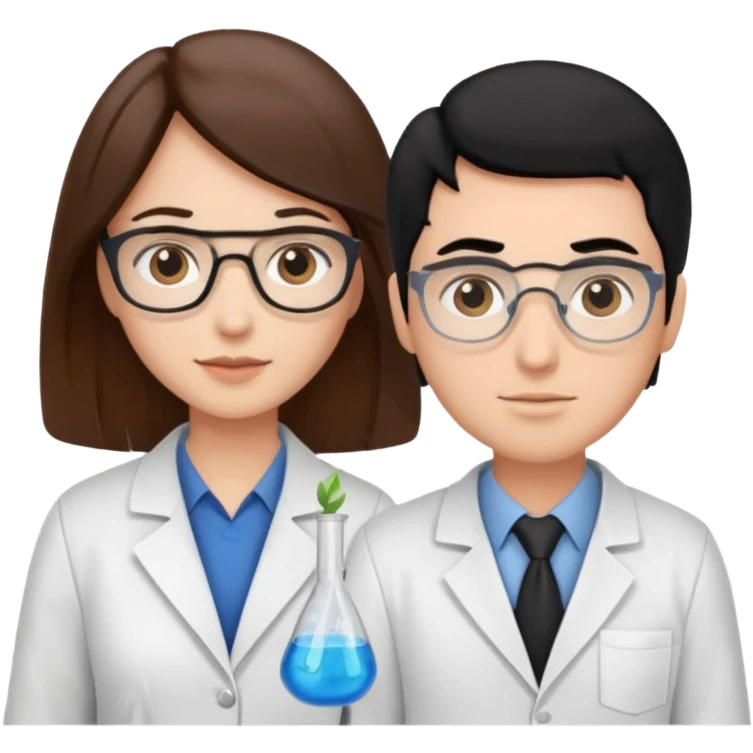cientifica con cabello marrón y otra con cabello negro que sean blancas emoji