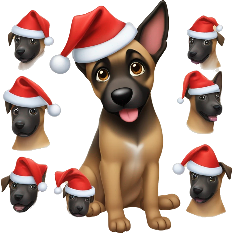 Belgian malinois puppy in a Santa hat cartoon emoji