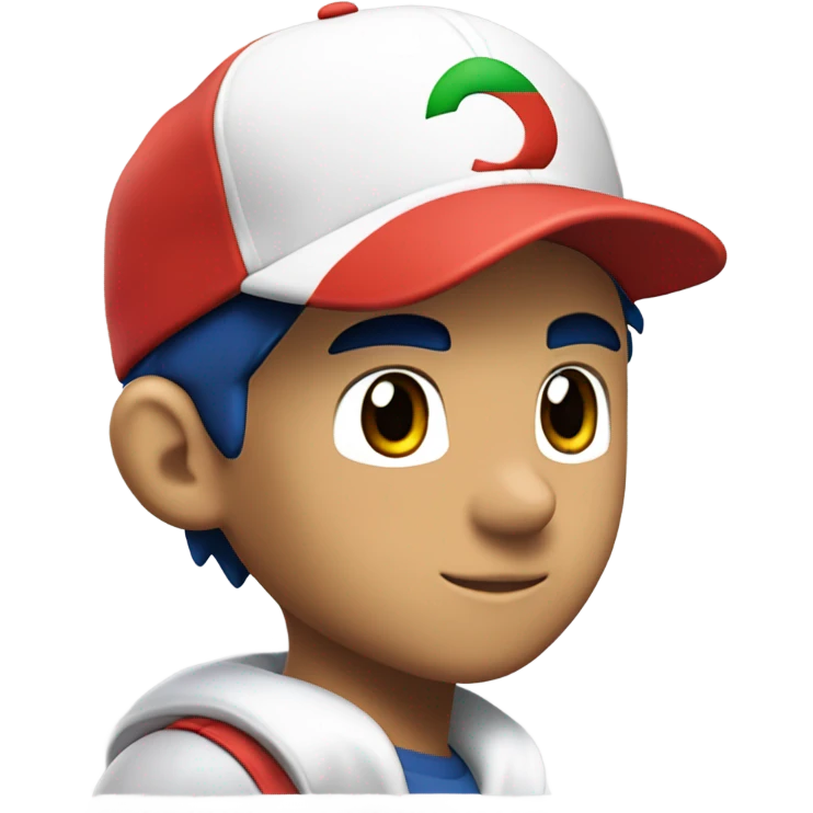 Ash Ketchum, Pokémon trainer in his signature white baseball cap with red logo.  emoji