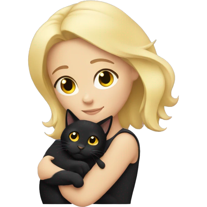 Blonde girl cuddling black cat emoji