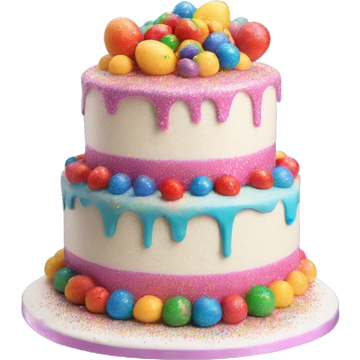 Realistic cake with colorful glitter emoji