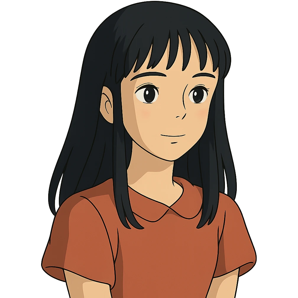 ghibli style illustration of a pretty girl with straight black hair emoji