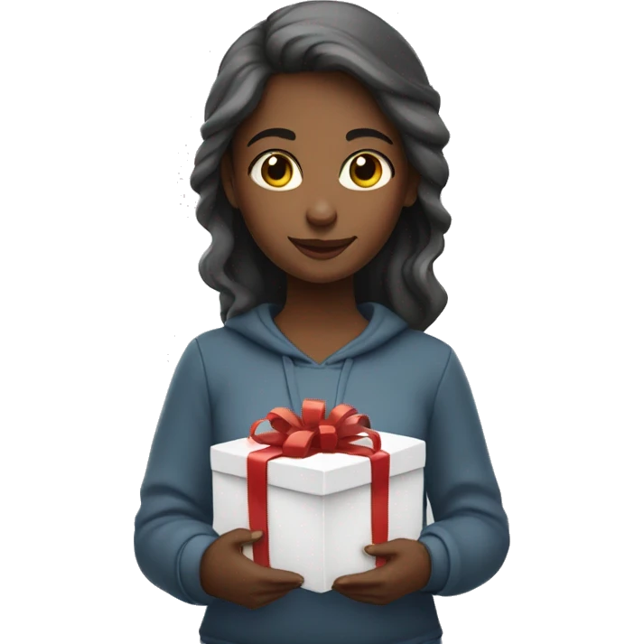 girl with white scene holding gifts in her hands emoji