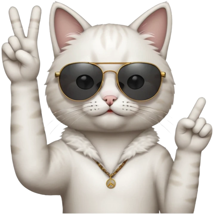 a cat wearing sunglasses a saying peace out on his head there would be written peace out and he will do the pose for peace out emoji