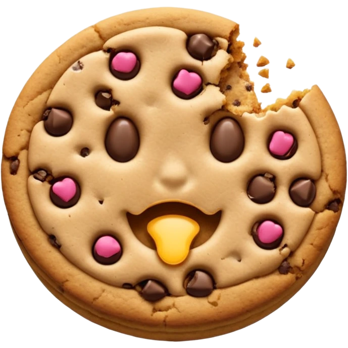 chocolate chip cookie, bite missing, crumbs on the edge, vibrant minimal emoji style emoji