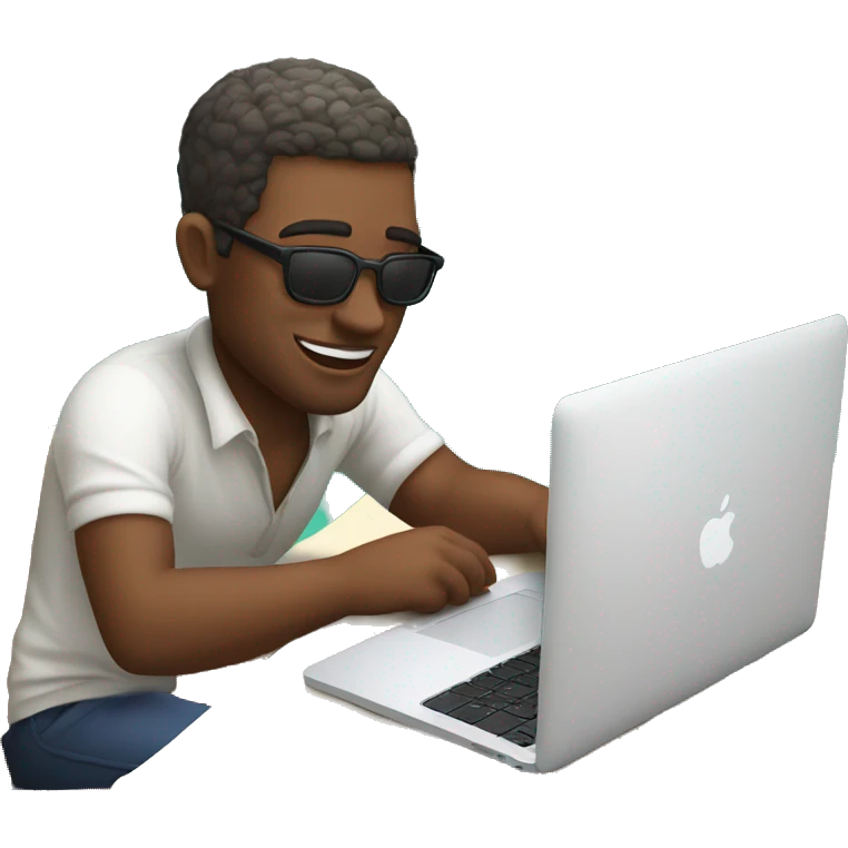 white skin developer working on a macbook on vacation emoji
