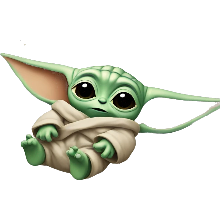 baby yoda is lying in bed with his eyes closed. Around him are flying letters ZZZZ emoji