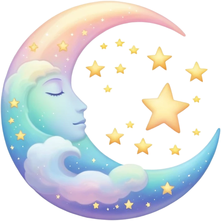 Dreamy sleep symbol with celestial moon, magical stars and ethereal number 8 representing eight hours of sleep, surrounded by peaceful glowing aura emoji