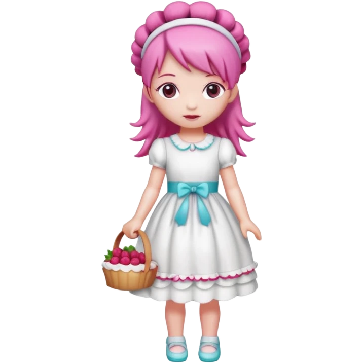 Isolated detaile illustration modern raspberry torte doll figurine full body with pink hair and a pink berry hairband standing emoji