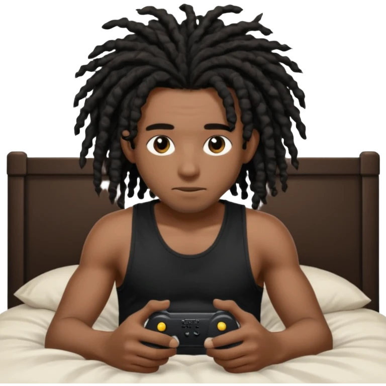 my black boyfriend in his bed with a black singlet on playing video games black curly dreadlocks  emoji